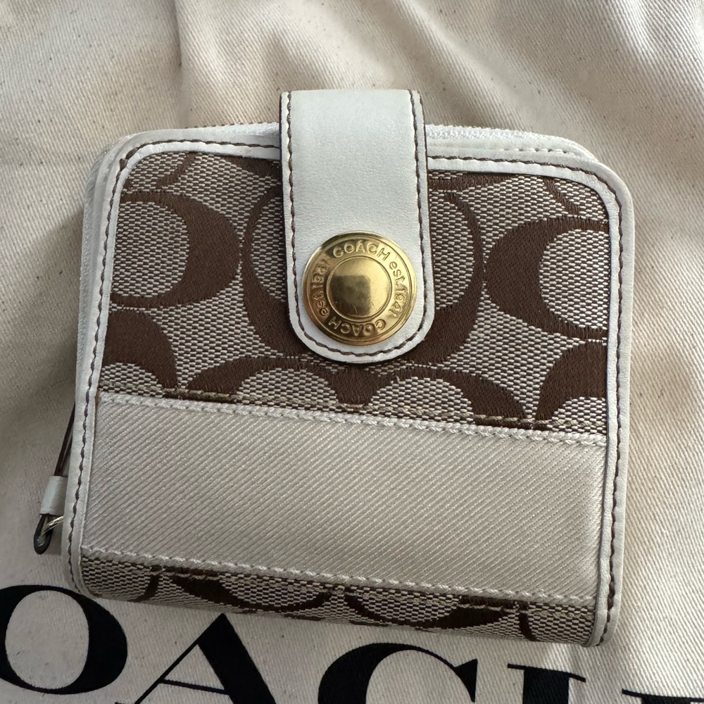 Coach Signature Canvas Small Wallet in Brown and Cream